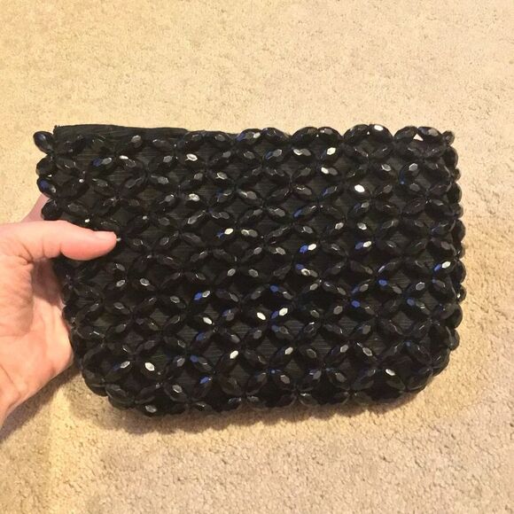 Vintage 1960s Made in Italy Black Beaded Clutch